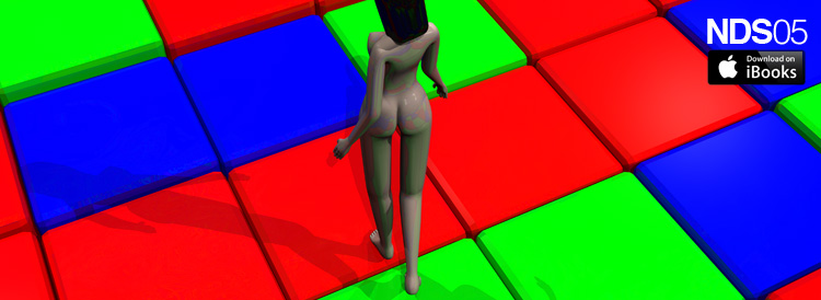 Nude girl on top of RGB cubes