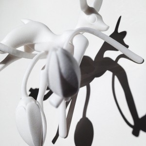 Fawn entangled in 3 tulips Fallen Fawn 3D printed sculpture by Faiyaz Jafri
