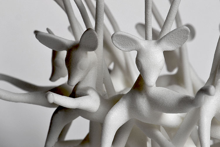 Fawn Cluster, 3D printed object, Laser sintered white nylon plastic. by Faiyaz Jafri