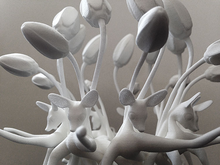 Fawn Cluster, 3D printed object, Laser sintered white nylon plastic. by Faiyaz Jafri