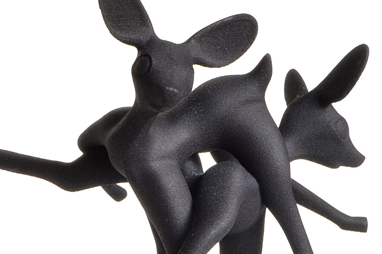 Fawn Play, 3D printed sculpture , Laser sintered white nylon plastic, painted black. by Faiyaz Jafri