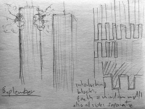 This Ain't Disneyland pencil sketches, collapse of the first tower of the World Trade Centre in New York September 11 2001